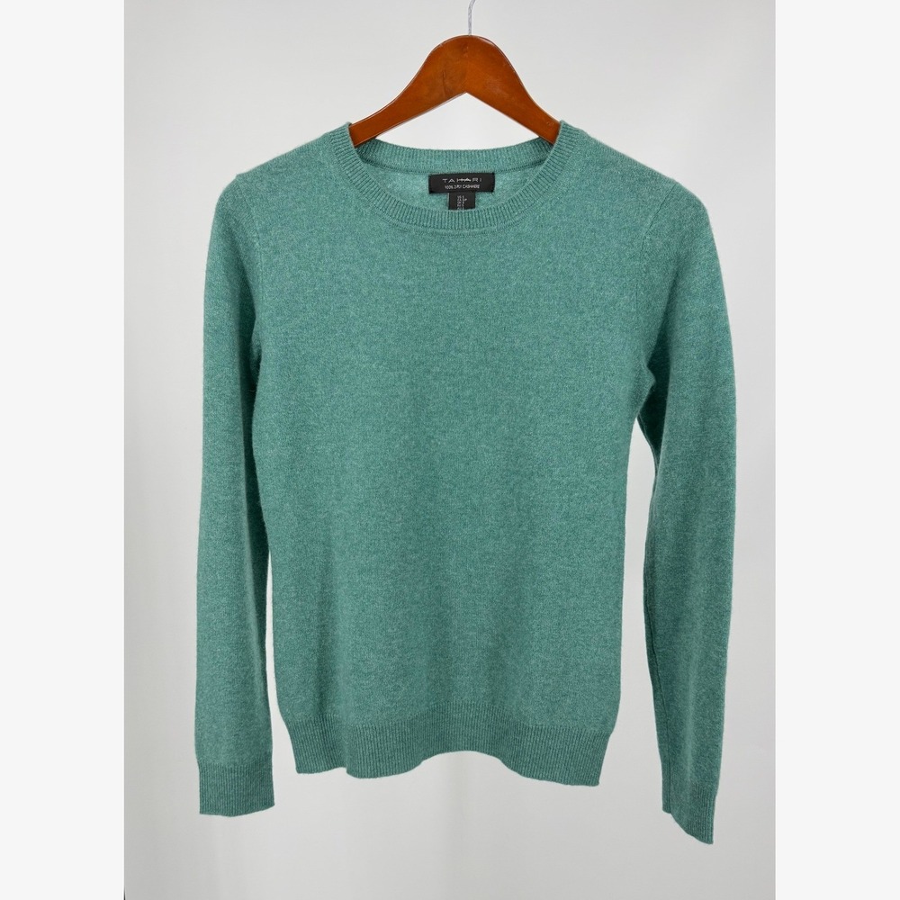 Tahari Cashmere Sweater Womens S Green Crew Neck 2 Ply
